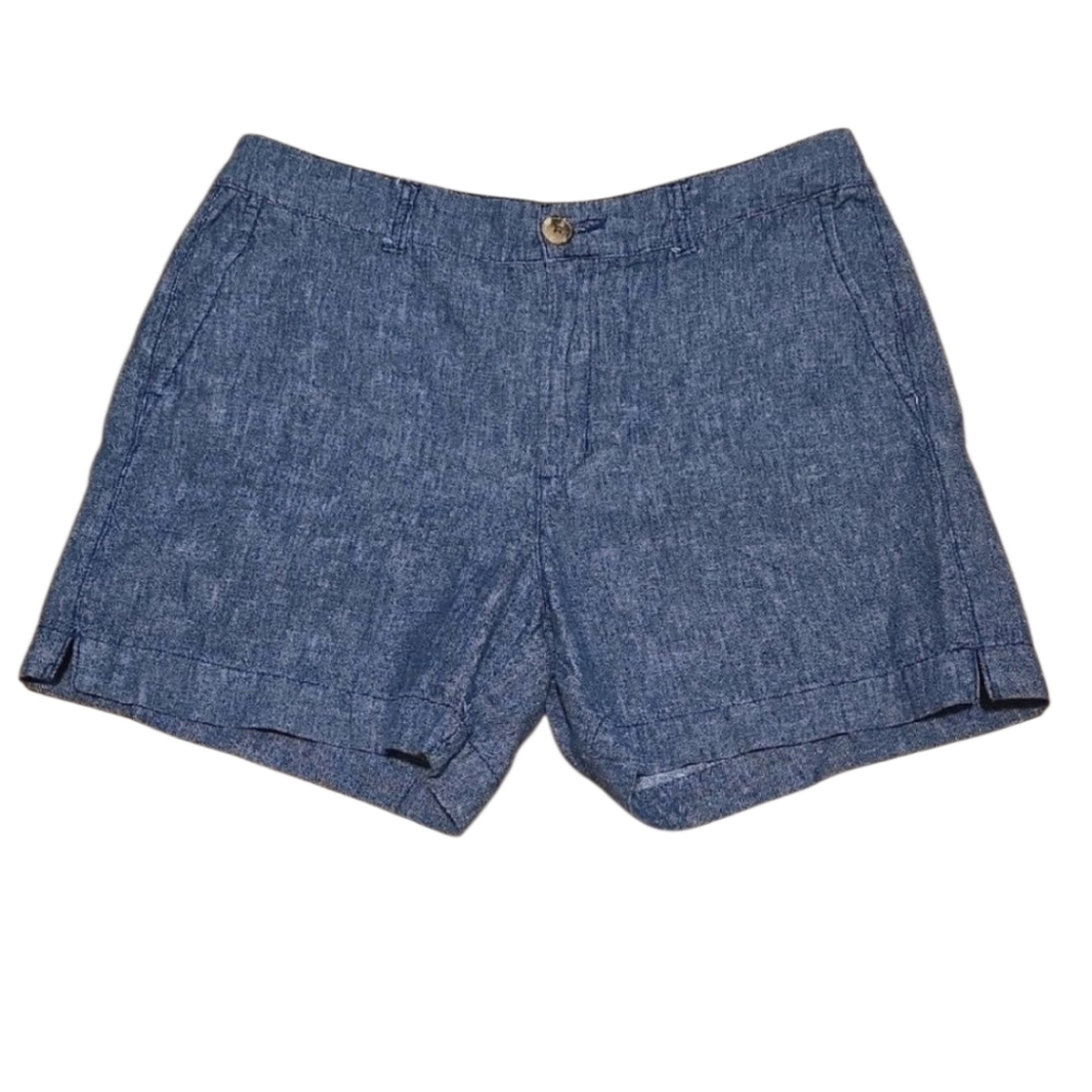 Old Navy Chambray Cotton Linen Blue Flat Front Shorts